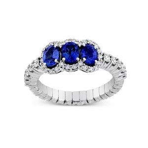 18K Oval Blue Sapphire Diamond Expandable Ring